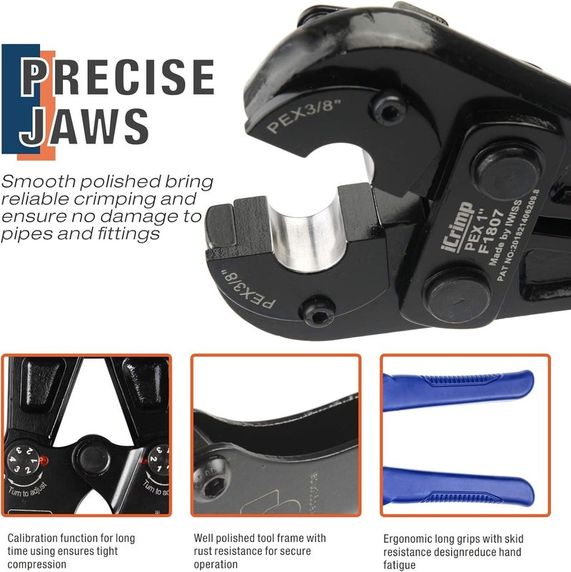 IWISS iCrimp F1807 Copper Ring Crimping Tool Kit for 3/8,1/2,3/4,1-inch- Free Removal Tool& Pex Pipe Cutter&Gauge- For All US F1807 Standards - Image 3